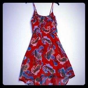 Forever 21 Red/Paisley Hi-Low Elasticized Waist Dress M/M
